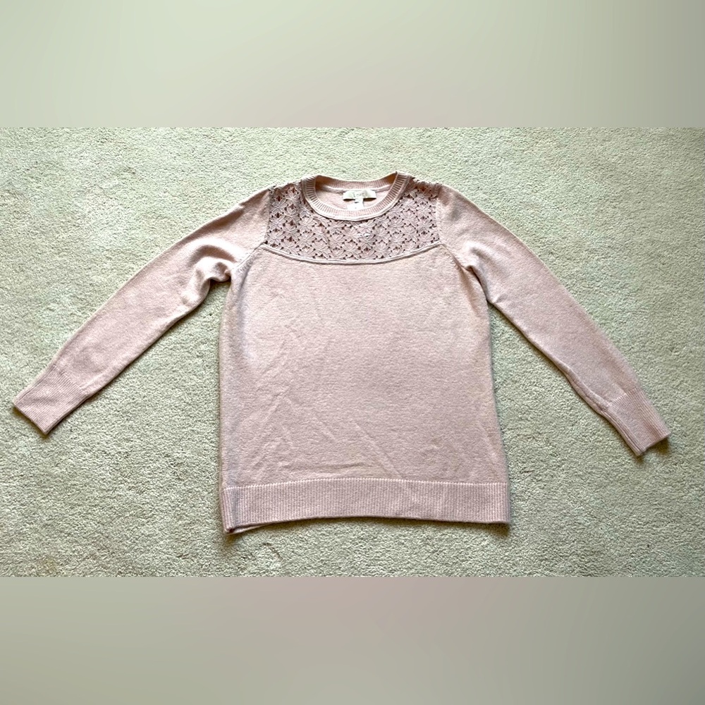 NWT LOFT blush size small sweater with lacework embellishment
